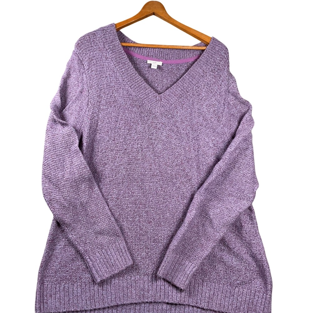 J. Jill Sweater Womens Large Purple Marled V-Neck Long Sleeve Alpaca Blend Knit